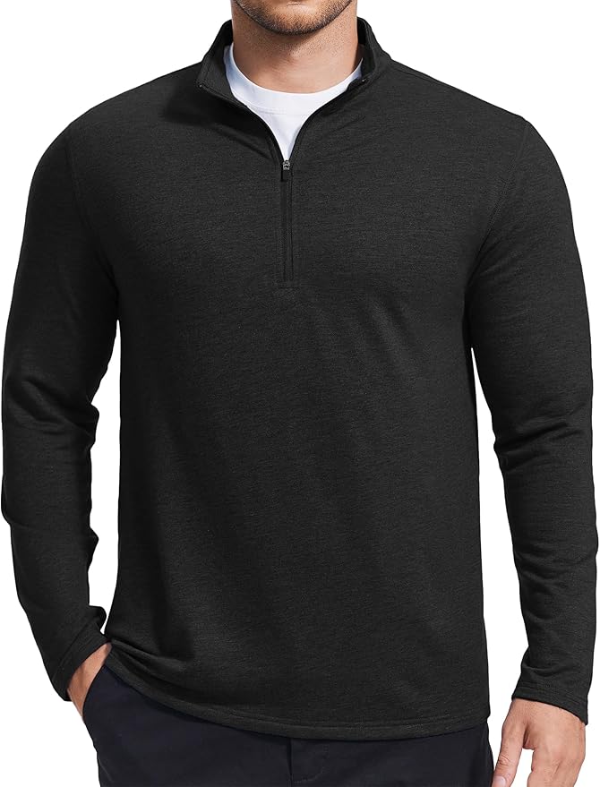 PINSPARK Men's Quarter Zip Up Pullover Mock Neck Sweatshirts Long Sleeve Golf shirts Performance Athletic Casual Workout