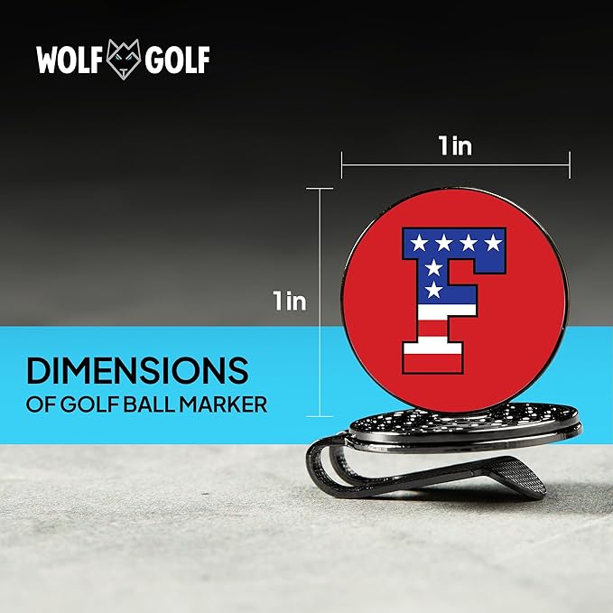 Wolf Golf Towels Golf Ball Marker Hat Clip | USA Monogram | 1 Magnetic Clip + 3 Ball Markers | Patriotic Golf Accessories for Men & Women