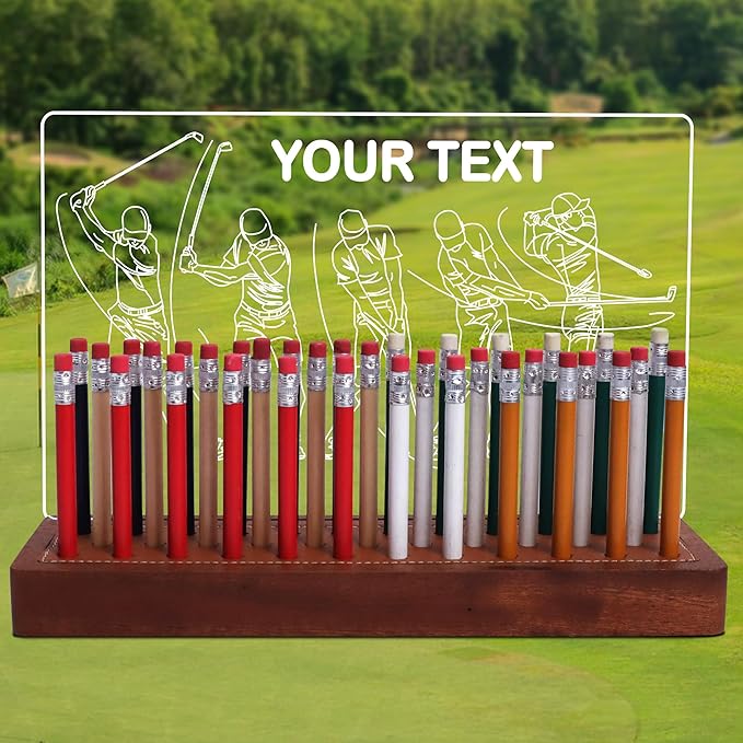 Customized Light Up Golf Pencil Display Case, Wooden Acrylic Accessories with Warm White Lights for Pencil Display and Storage in Homes, Offices, Golf Pro Stores, Golf Museums, and Galleries