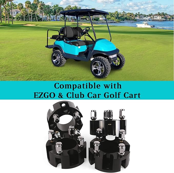 10L0L 2 Inch Golf Cart Wheel Spacers Kit with Lug Nuts, Fits Club Car, Yamaha, EZGO Golf Carts, 4x4 Bolt Pattern, 68mm Hub Bore, 1/2-20 Studs, Aluminum Alloy, Durable 4 Pack Wheel Hub Adapters