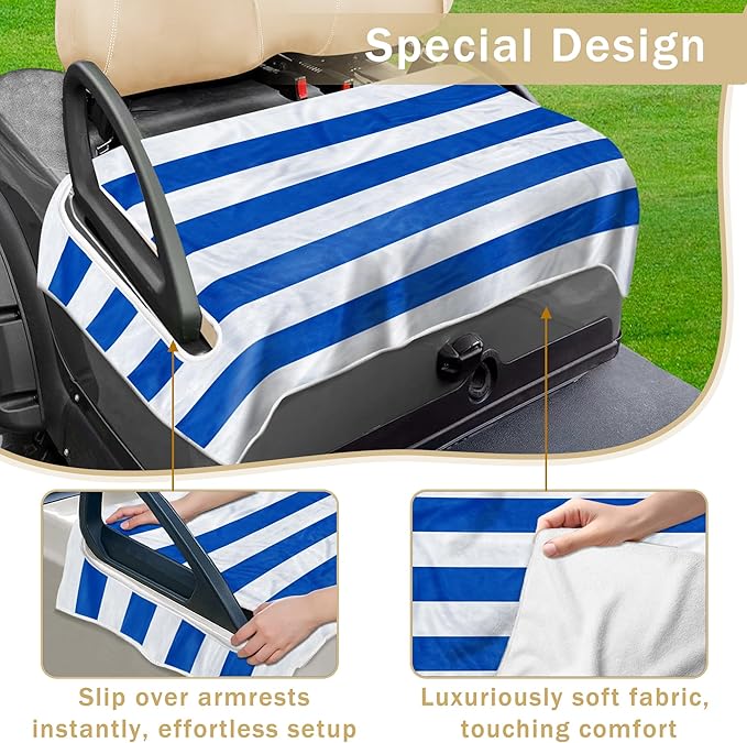 YOKYHOM Golf Cart Seat Covers, Stripes Blue Golf Cart Seat Towel Blanket Keeps Seat Comfortable and Clean, 100% Microfiber, 51''x 31'', for EZGO, Yamaha, Club Car and More 2-Seat Golf Carts
