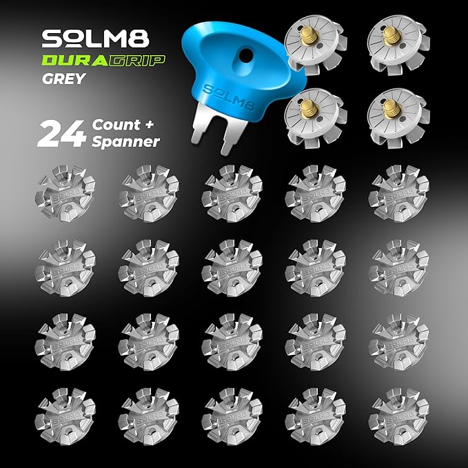 SOLM8 Golf Shoe Replacement Spikes - Metal Screw Threading Dia ¼ Inch/6mm Easy to Install on Cricket & Golf Cleats (Spanner Included)
