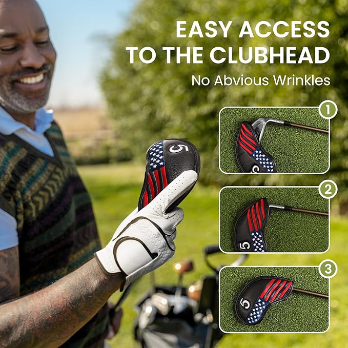 Golf Club Covers Iron Value 12 Pack Stylish Synthetic Leather Headcover, Embroidery Numbers Head Covers Universal Protector Fit Main Iron Wedge Clubs, Accessories Travel for Men Women