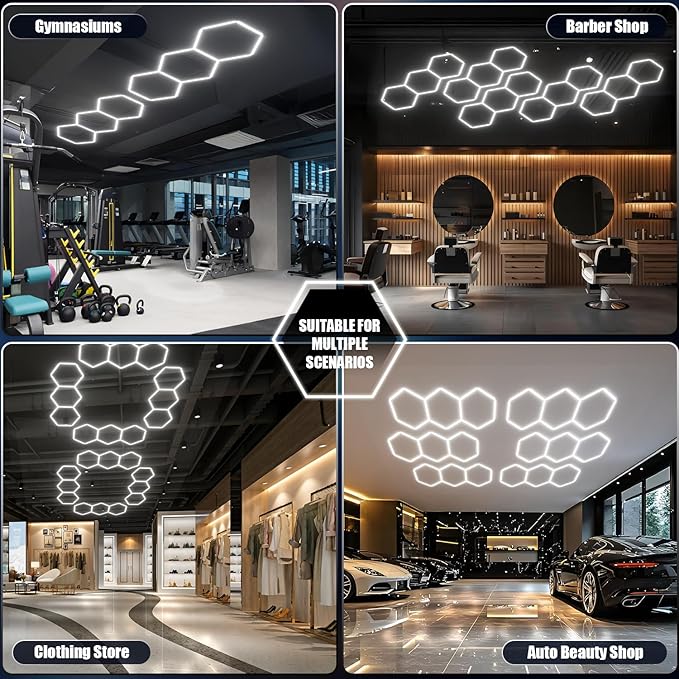 JTT Hexagon Garage Lights,16Pack 128W LED Garage Hexagon Lights,3 Grids 6500K Super Bright Car Detailing Ceiling LED Shop Light for Warehouse Workshop Gym Exhibition Hall Basement Car Care