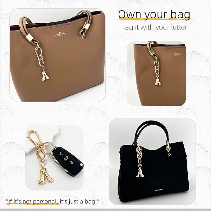 Gold Bubble Heart, Cherry, Bow & More Designs Letter Initial Keychain Bag Charms – Cute Purse Charms for Handbags