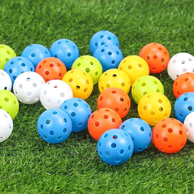 Plastic Golf Balls Practice Limited Flight Golf Training Ball Hollow Swing Practice Indoor Golf Balls with Mesh Drawstring Bag for Backyard Driving Range or Outdoor