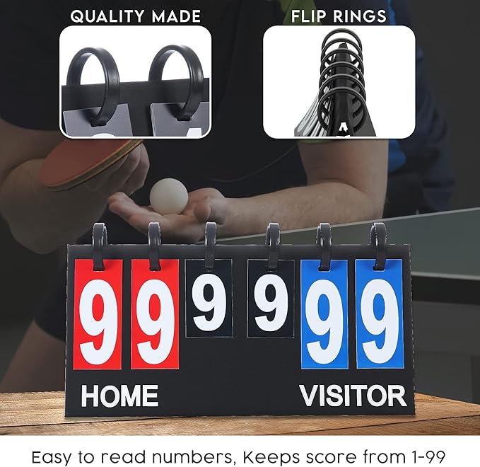 Upstreet Scoreboard/Score Keeper for Indoor & Outdoor Sports - Ping Pong/Baseball/Tennis/Basketball Scoreboard or Varsity Scoreboards/Volleyball Scorekeeper - Portable Scoreboard Flips up to 99