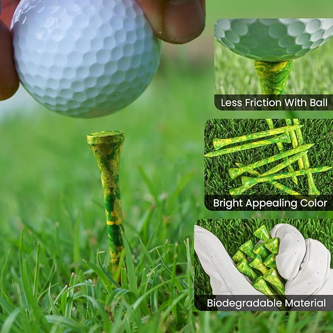 Amy Sport Colorful Golf Tees Wooden 3 1/4 2 3/4 Inch Value 18/72/180 Pack, Stylish Painted Bamboo Tees for Enhanced Visibility, Reduce Friction & More Stable Tees for Men Women