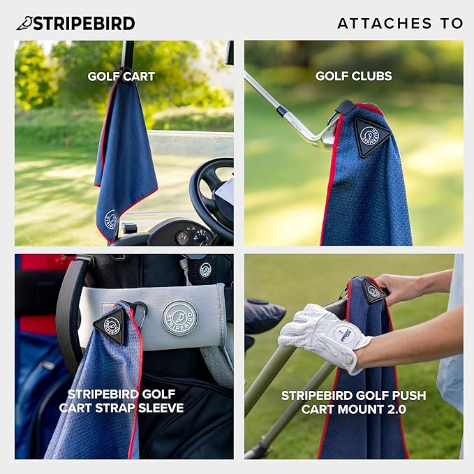 Stripebird - Magnetic Golf Towel (Blue) - Microfiber Golf Towel with Built-in Ultra-Strong Neodymium Magnetic Towel - 18" x 18" Golf Bag Towel
