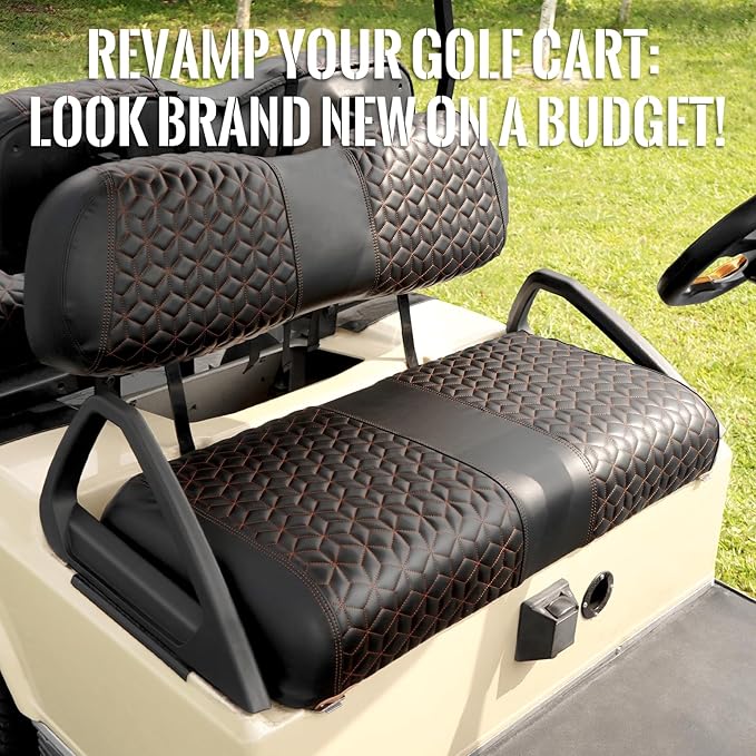 Golf Cart Seat Covers Front for Club Car DS 2000.5+ Standard Seat Cushion, EZGO Vinyl Leather Seat Cover Set Replacement Accessories, No Staples, Black(4 PCS)