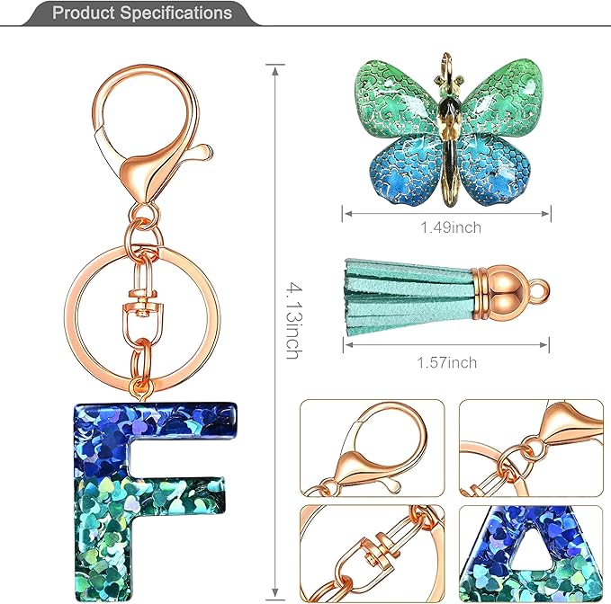 JINGUAZI Initial letter Keychains for Women Tassel Butterfly Pink Purple Cute Car Keychain for Wallet Backpack bag charm