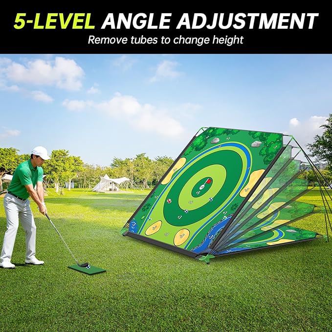 Golf Chipping Game Set, 71 X 71 in Large Golf Practice Mat with 2 Adjustable Clubs, Hitting Mat, 24 Sticky Balls, 2 Golf Tees, Scoreboard & Carry Bag, Indoor Outdoor Training Game for Adults