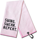 DYJYBMY Swing Swear Repeat Funny Pink Golf Towel with Clip, Fit for Men, Dad, Boyfriend, Birthday Gift for Golf Fan, Funny Golfer