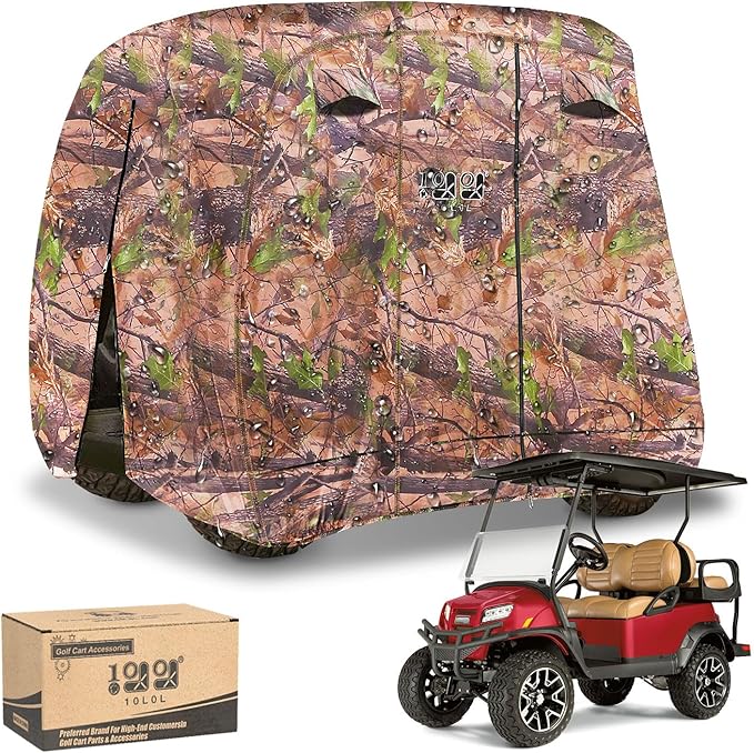10L0L Golf Cart Cover 2/4/4+2 Passenger for Yamaha EZGO Club Car, Heavy Duty 420D Waterproof Windproof Durable Polyester Golf Cart Cover with 3 Zipper Doors for All-Weather Protection (Black/Silver)