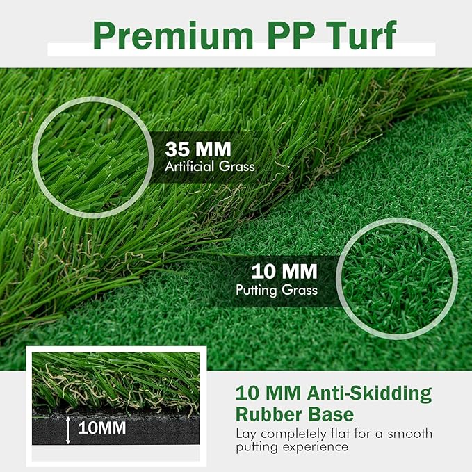 Tangkula 10 FT Golf Putting Green, Large Professional Golf Training Mat with Realistic Artificial Grass Turf, 3 Holes, 3 Flags and Cups for Indoor Outdoor Putting Practice