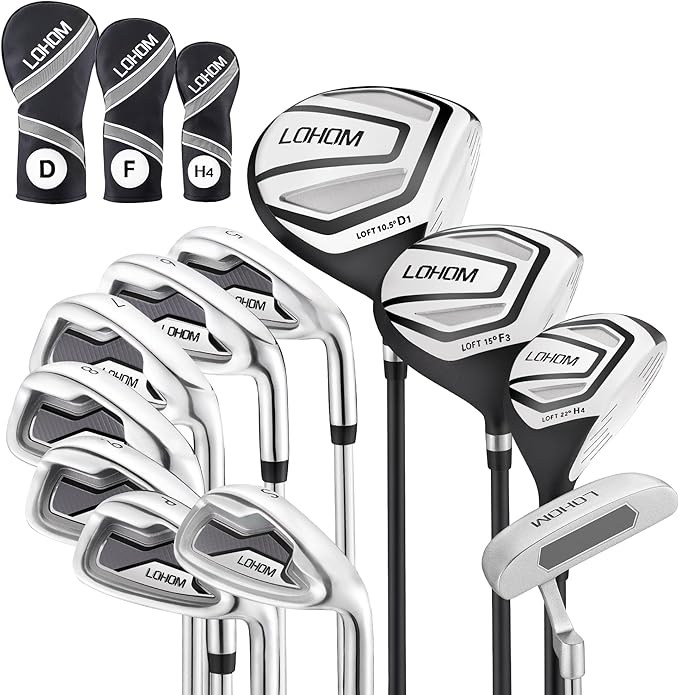 Men's Complete Golf Club Set, 9/11-Piece Right Handed Clubs with 460cc Driver, Fairway Wood, Hybrid & Steel Irons 5-9, P, S, Steel/Graphite Shafts, Black/Charcoal