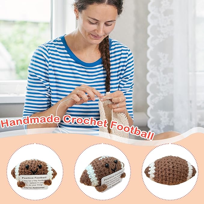 Funny Crochet Mini Football Gift for Football Lovers,Birthday Gifts for Men Women Footballs Players Emotional Support Crochet