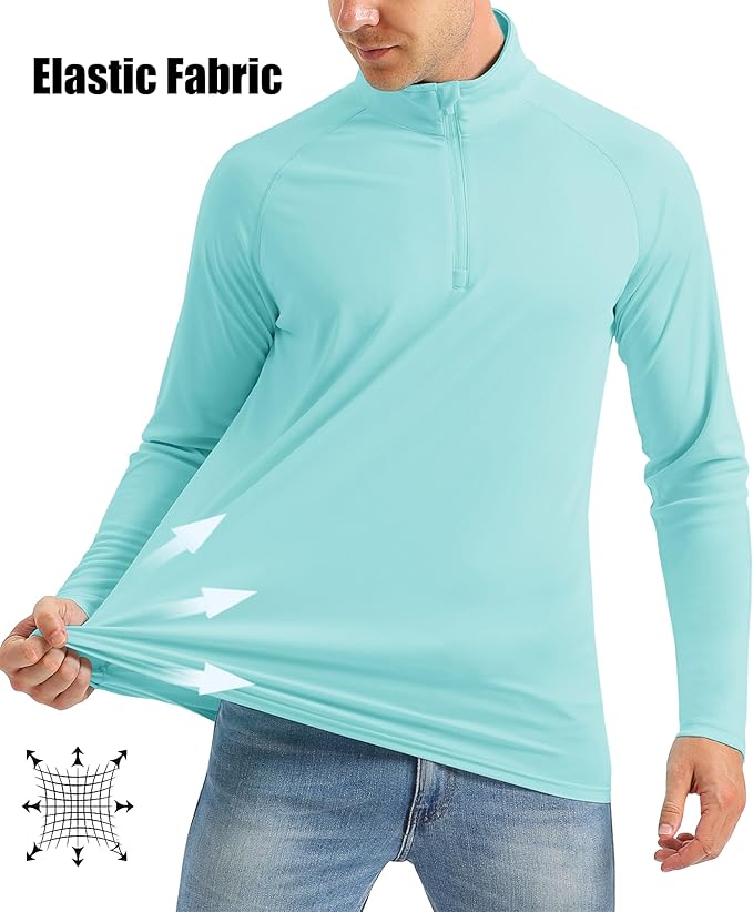 MAGCOMSEN Men's Long Sleeve Sun Shirts UPF 50+ Tees 1/4 Zip Up Fishing Running Rash Guard T-Shirts Outdoor Shirt