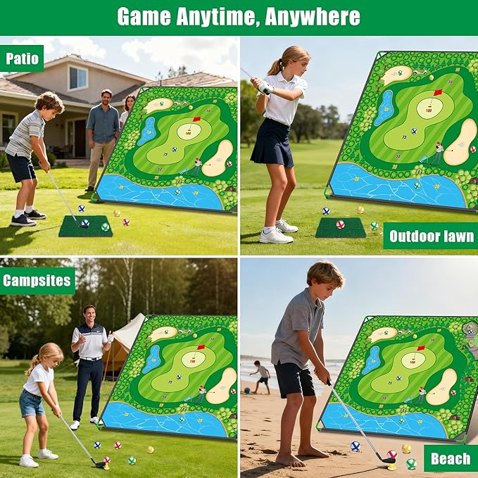 Golf Chipping Game Set, 71 x 71 in Large Golf Practice Mat with 2 Adjustable Clubs, 24 Sticky Balls, Portable Indoor Outdoor Golf Training Set, Perfect Backyard Golf Game Gift for