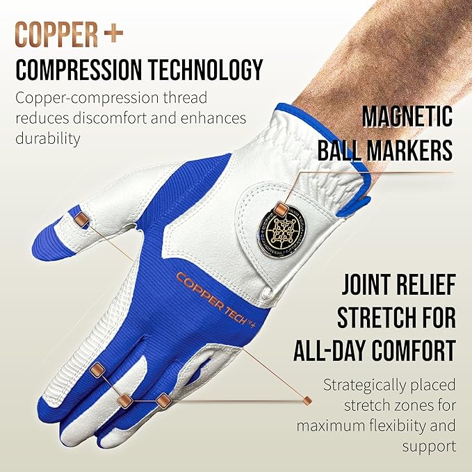 Copper Tech Golf Gloves Men Right Handed Golfer or Left Handed Golfer (2nd Gen) | Copper Compression Joint Support Golf Glove