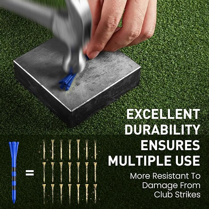 FINGER TEN Unbreakable Golf Tees Plastic 80 3 1/4" or 2 3/4" Driver Tees with 20 1 1/2" Iron Tees Assorted Pack, Low Resistance & Consistent Height Long Short Tees with Bright Colors