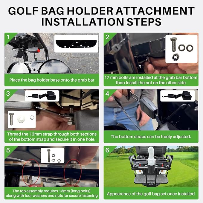 No Drilling Golf Cart Bag Holder Attachment with Sand Bottle Kit,Adjustable Golf Cart Rear Seat Bag Rack for Evolution Golf Cart D2 Classic Carrier & Forester,Better Fixation,Space-Saving