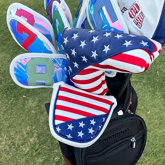 Golf Putter Cover USA Mallet Putter Headcover with Magnetic Closure Leather Golf Club Covers for Most Brand