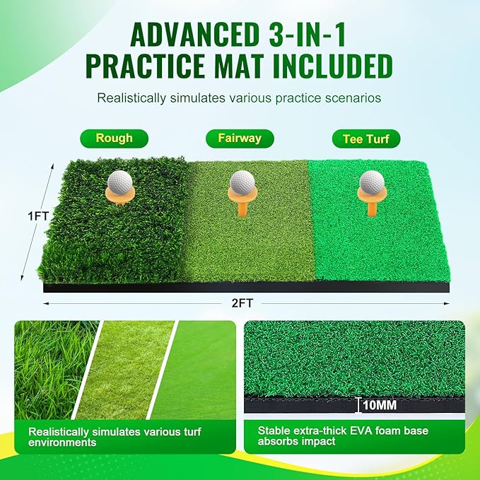 Golf Net 10x7ft, Golf Practice Net for Backyard with 5 Target Holes & Bullseye All-in-One Golf Hitting Net Kit with 3-Turf Mat for Indoor/Outdoor Swing & Chipping Training