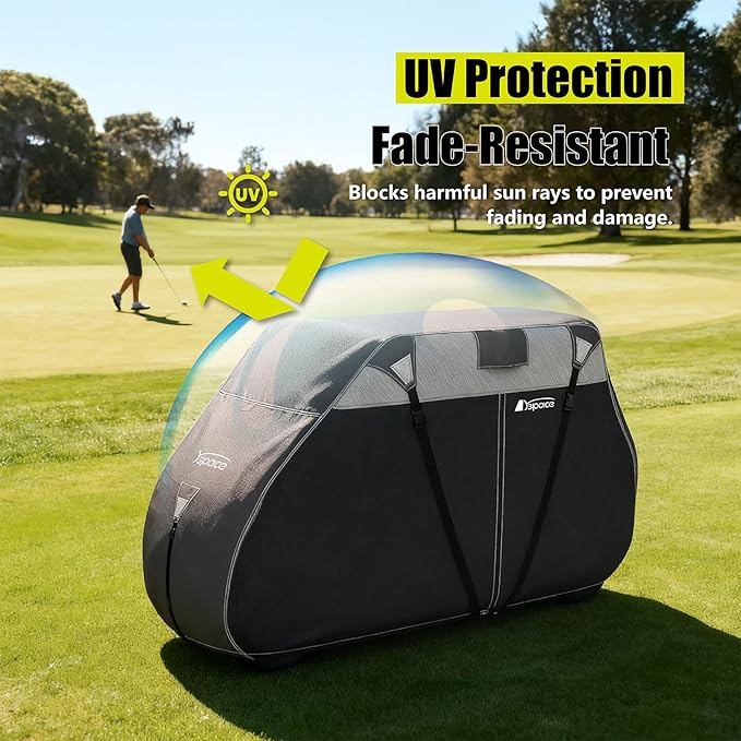 YSPACE Heavy Duty 600D Golf Cart Cover for 2+2 Passengers, Fits EZGO, Club Car, Yamaha, Waterproof, Reflective Strips, Triple Windproof Buckles