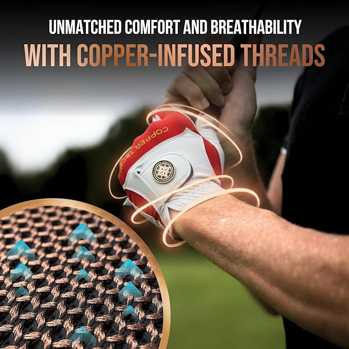 Copper Tech Golf Gloves Men Right Handed Golfer or Left Handed Golfer (2nd Gen) | Copper Compression Joint Support Golf Glove
