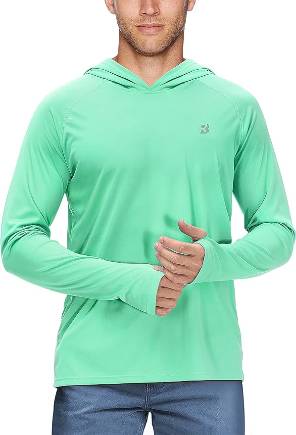 Roadbox UPF 50+ Fishing Shirts for Men, Long Sleeve UV Sun Protection Hoodie, Outdoor Hiking Running Swimming Rash Guard