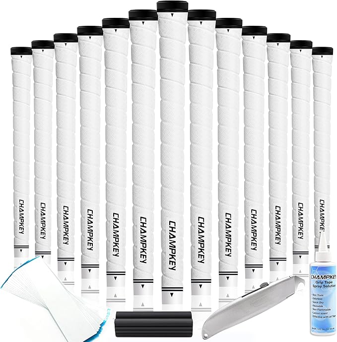 CHAMPKEY X-WEAVE Rubber Golf Grips 13 Pack with Full Repair Kits - Medium Lower Hand Golf Club Grips - Enhanced Grip and Traction Golf Grips for Men and Women