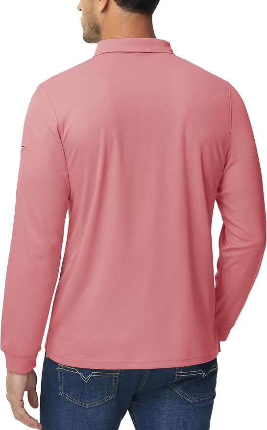 MAGCOMSEN Men's Polo Shirts 3 Button Quick Dry Performance Long Sleeve Tactical Shirts Pique Jersey Golf Shirt
