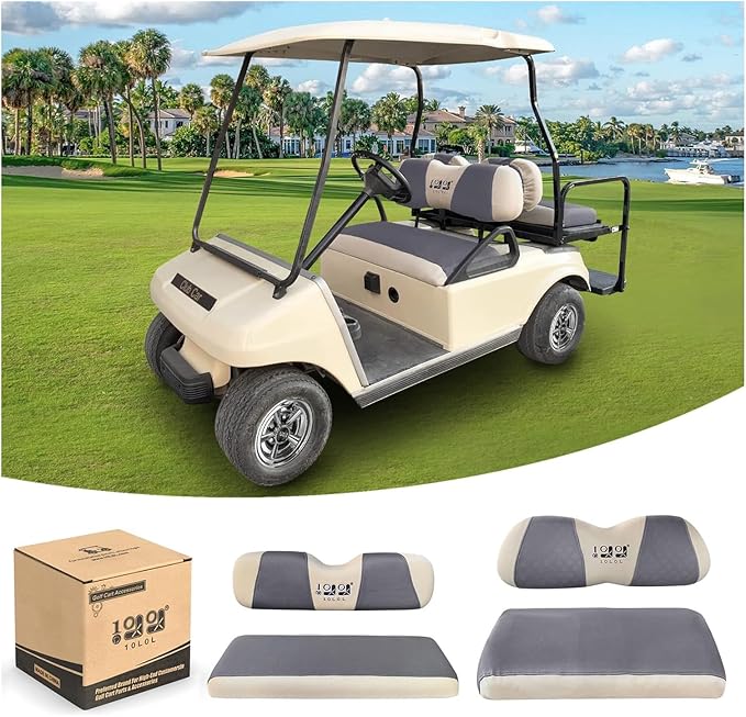 10L0L Golf Cart Front Rear Seat Cover Set for 4 Passenger EZGO TXT RXV Bench Seat Covers Kit Cool Breathable Washable Polyester Mesh Cloth Gray Black Beige Red (S+XS)
