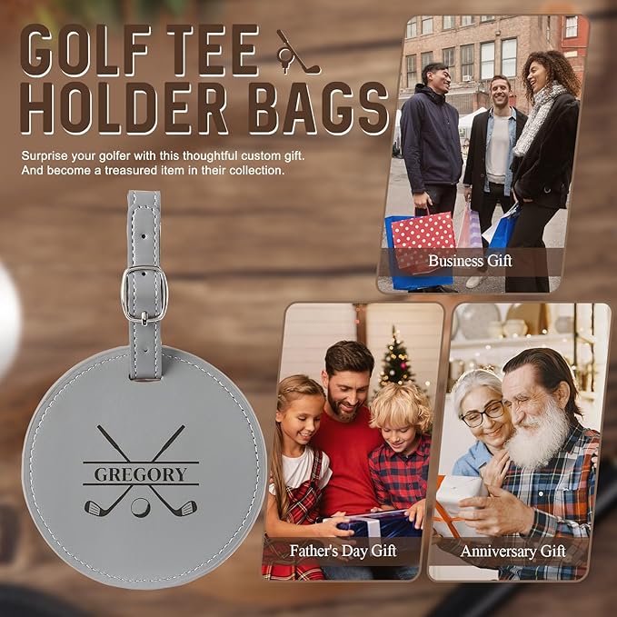 Personalized Golf Bag Tag with Tees Custom Name & Pattern Leather Golf Tee Holder with Gift for Dad