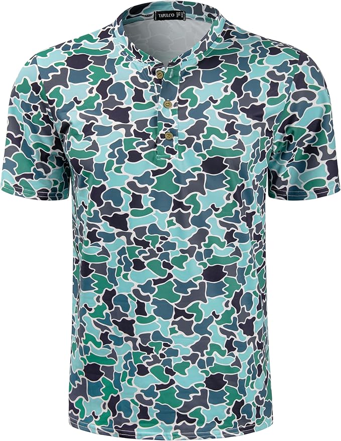TAPULCO Mens Collarless Golf Shirts Short Sleeve Dry Fit Stretch Casual Breathable Lightweight Tshirts