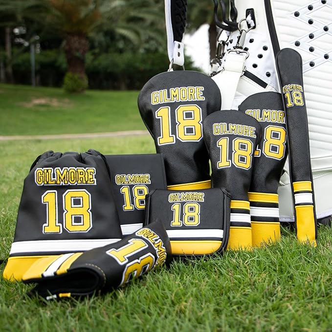 Golf Headcovers Happy Gilmore Golf Club Head Covers Advanced Embroidery Premium Leather Driver Headcover Fairway Wood Covers Hybrid Head Covers, Golf Mallet Blade Putter Cover