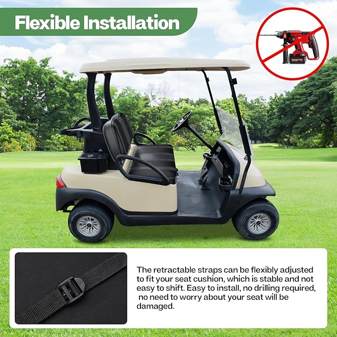 T TGBROS Golf Cart Seat Covers Fit for Yamaha Club Car EZGO Ordinary Front Rear Seat Cushion Waterproof Vinyl Leather Breathable Comfortable Replacement Black Seat Cover Anti-Scratch