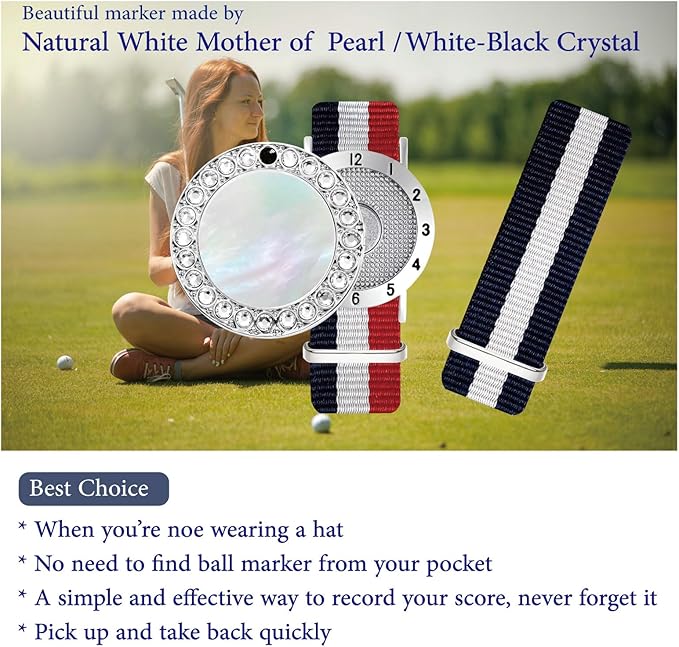 Golf Ball Marker with Golf Stroke Counter Bracelet, Pearl Crystal Ball Marker, Golf Accessories, Golf Gifts, Golf Counters for Women