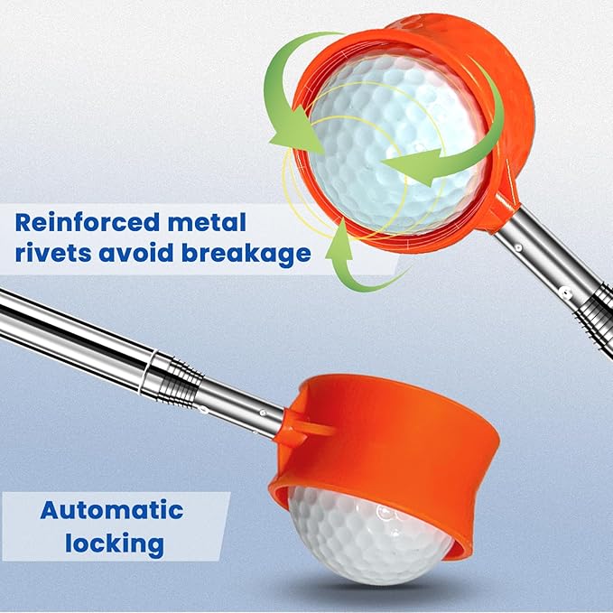 Golf Ball Retriever, Max 9 Ft Lightweight and Portable Golf Ball Retriever Telescopic, Stainless Golf Ball Grabber with Anti-Slip Handle, Golf Accessories Gifts for Men Women