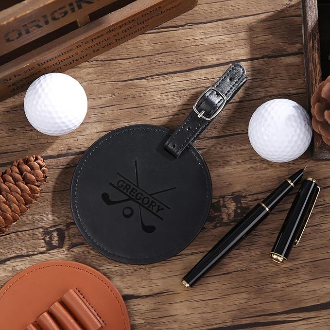 Personalized Golf Bag Tag with Tees Custom Name & Pattern Leather Golf Tee Holder with Gift for Dad