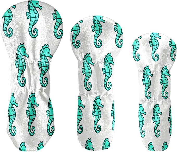 3 Pack PU Leather Golf Club Head Covers - Driver, Fairway Wood & Hybrid, Funny Golf Accessories, Ideal Golf Gift Colorful Line Seashell