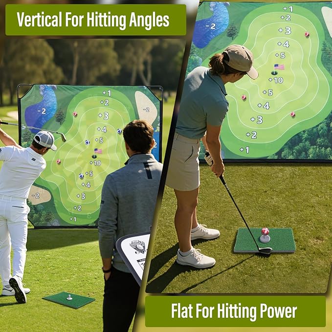 Golf Chipping Game with Hitting Mat, 70"x70" Double-Sided Mat with Classic Darts Game, Portable Outdoor/Indoor Practice Set for Adults, Comprehensive Accessories for Junior Golfer
