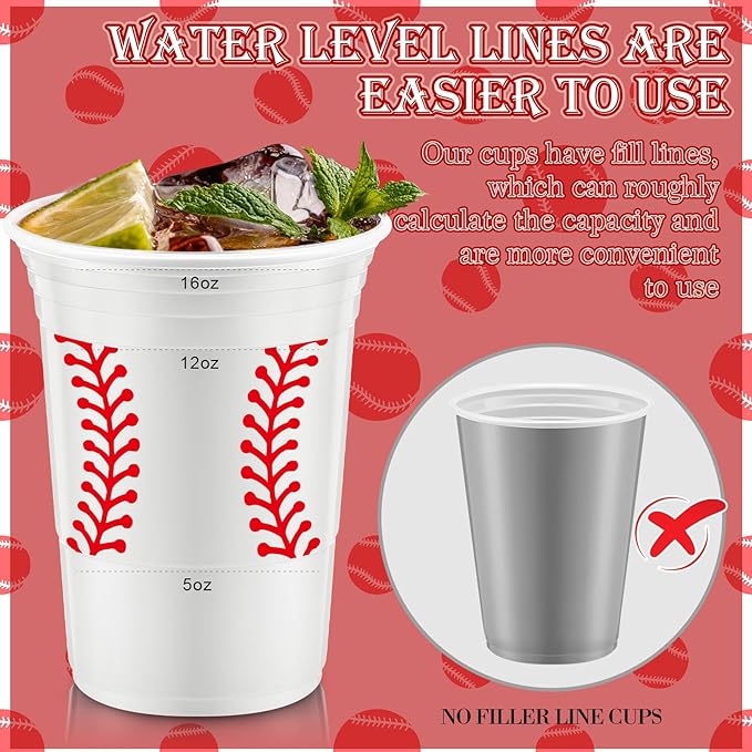 Norme 48 Pcs Baseball Party Supplies Bulk 16 oz Baseball Party Thick Plastic Disposable Cup Hot Cold Drink Wine Coffee for Home Holiday Party Supplies Favors