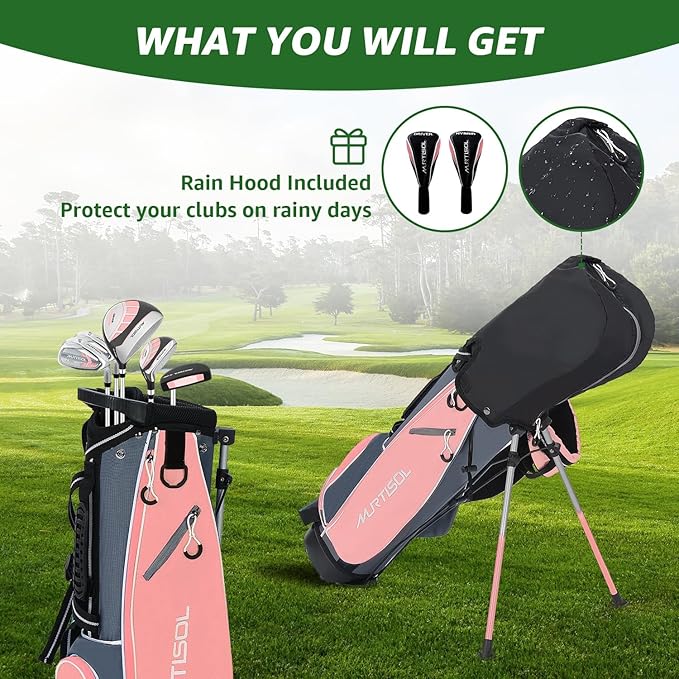 5/6 Pieces Kids Golf Club Set, Junior Golf Club Set Ages 4-12 Includes Stand Bag, 1# Drive, 5# Hybrid, 6/7#, 9/P# Irons and Putter Right Hand for Boys Girls