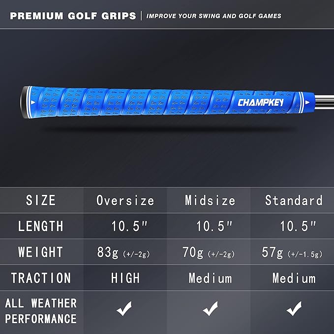 CHAMPKEY WRAP-Y Rubber Golf Grips 13 Pack Come with All Repair Kits - High Feedback and Traction Golf Club Grips