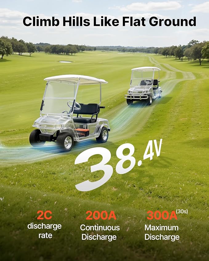 VEVOR 36V (38.4V) 105AH Lithium Golf Cart Battery, with 25A Charger, Lifepo4 Battery Kit, Built-in 200A BMS, with Bluetooth & Touch Monitor, 2C Discharge, 4000 Cycles, for Golf Carts, Trolling Motors