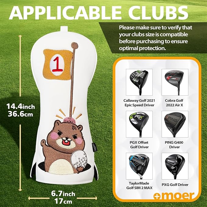 Golf Club Cover for Driver Fairway Wood Hybrid Mallet Putter Cover, Wootfairy Golf Club Headcovers Waterproof Leather White Accessories Compatible with Taylormade Odyssey and More Brand