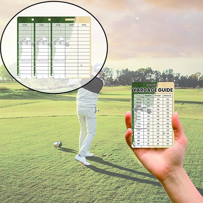 2pcs Golfers Quick Reference Distance Card Golf Club Range Estimation Cheat Sheet Card Golf Club Distance Golf Yardage Guide for Seasoned Golfers, Average, Beginners