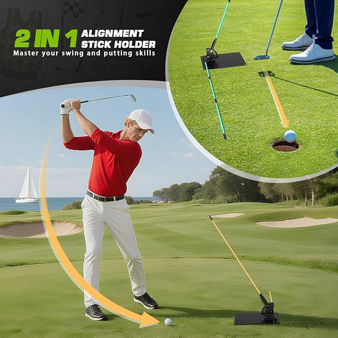 Pro Golf Alignment Sticks Holder – Adjustable Swing Plane Trainer with Weighted Base | Angle Plate Golf Training Aid for Swing Path, Putting & Aiming (Precise Scale Adjustment) (with Scale)